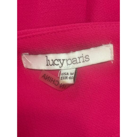 Lucy Paris Hot Pink Sleeveless Bodycon To Knee Fitted Event Career Dress Size M - Picture 7 of 9